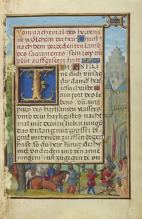 Border with the Meeting of Abraham and Melchizedek; Simon Bening, Flemish, about 1483 - 1561, Bruges, Belgium; about 1525