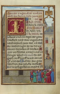 Border with the People Demanding Daniel from Cyrus; Simon Bening, Flemish, about 1483 - 1561, Bruges, Belgium; about 1525