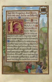 Border with Abraham and Isaac; Simon Bening, Flemish, about 1483 - 1561, Bruges, Belgium; about 1525 - 1530; Tempera colors
