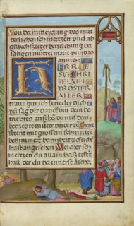 Border with Moses and the Brazen Serpent; Simon Bening, Flemish, about 1483 - 1561, Bruges, Belgium; about 1525 - 1530; Tempera