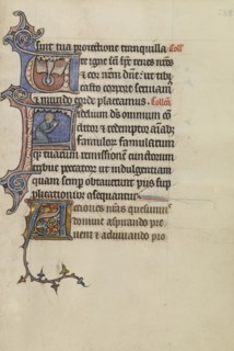 Initial U: The Holy Spirit; Initial F: A Man Kneeling in Prayer; Initial A; Bute Master, Franco-Flemish, active about 1260