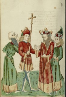 Avenir and Josaphat with Two Scholars; Follower of Hans Schilling, German, active 1459 - 1467, from the Workshop of Diebold
