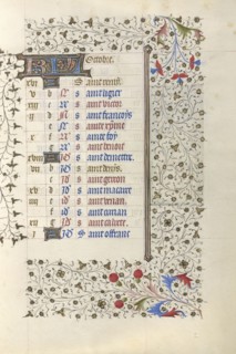 Calendar Page; Paris, France; about 1415 - 1420; Tempera colors, gold paint, gold leaf, and ink on parchment; Leaf: 20.5 x 14.8