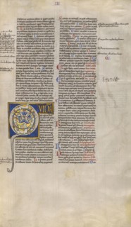 Inhabited Initial Q; Paris, France; about 1170 - 1180; Tempera colors, gold leaf, and ink on parchment; Leaf: 44.3 x 29.1 cm