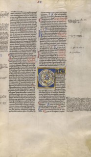 Inhabited Initial C; Paris, France; about 1170 - 1180; Tempera colors, gold leaf, and ink on parchment; Leaf: 44.3 x 29.1 cm