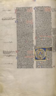 Inhabited Initial D; Sens, or, France; about 1170 - 1180; Tempera colors, gold leaf, and ink on parchment; Leaf: 44.3 x 29.1 cm