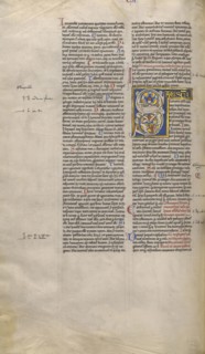 Inhabited Initial S; Paris, France; about 1170 - 1180; Tempera colors, gold leaf, and ink on parchment; Leaf: 44.3 x 29.1 cm