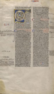 Inhabited Initial Q; Paris, France; about 1170 - 1180; Tempera colors, gold leaf, and ink on parchment; Leaf: 44.3 x 29.1 cm