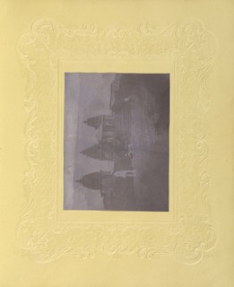Men Before Three Temples, India; British, active India about 1843; India; 1843 - 1845; Salted paper print from a paper negative