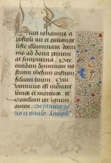 Decorated Text Page; Nicolas Spierinc, Flemish, active 1455 - 1499, Antwerp, illuminated, Belgium; 1469; Tempera colors, gold