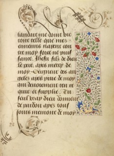 Decorated Text Page; Nicolas Spierinc, Flemish, active 1455 - 1499, Antwerp, illuminated, Belgium; 1469; Tempera colors, gold