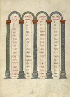 Canon Table Page; Lorsch, Germany; about 826 - 838; Tempera colors on parchment; Leaf: 31.6 x 24 cm, 12 7,16 x 9 7,16 in