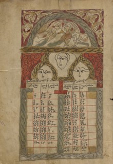 Canon Table Page; Lake Van, Turkey; 1386; Black ink and watercolors on paper bound between wood boards covered with dark brown