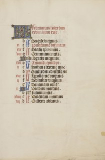 Calendar Page; Ghent, bound, Belgium; 1450s; Tempera colors, gold leaf, gold paint, and ink on parchment; Leaf: 26.4 x 18.4 cm