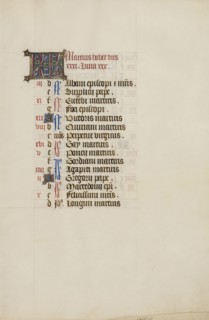 Calendar Page; Bruges, illuminated, Belgium; 1450s; Tempera colors, gold leaf, gold paint, and ink on parchment; Leaf: 26.4