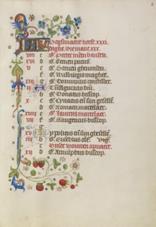 Calendar Page; Brabant, possibly, Flanders, Belgium; after 1460; Tempera colors, gold leaf, and ink on parchment