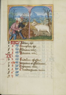 Pruning; Zodiacal Sign of Aries; Strasbourg, France; early 16th century; Tempera colors on parchment; Leaf: 13.5 x 10.5 cm
