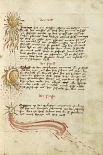 Comets; Ulm, Germany; shortly after 1464; Watercolor and ink on paper bound between original wood boards covered with original