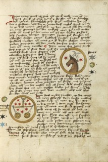 Taurus; Libra; Ulm, Germany; shortly after 1464; Watercolor and ink on paper bound between original wood boards covered with