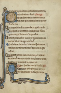 Inhabited Initial D; Inhabited Initial C; Bruges, possibly, Belgium; mid-1200s; Tempera colors, gold leaf, and ink on parchment