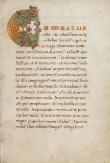 Decorated Initial C; or Reichenau, Germany; late 10th century; Tempera colors, gold paint, silver paint, and ink on parchment