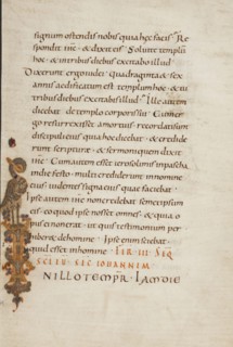 Inhabited Initial I; or Reichenau, Germany; late 10th century; Tempera colors, gold paint, silver paint, and ink on parchment