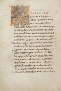 Decorated Initial M; Saint Gall, Switzerland; late 10th century; Tempera colors, gold paint, silver paint, and ink on parchment