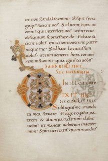 Decorated Initial D; Saint Gall, Switzerland; late 10th century; Tempera colors, gold paint, silver paint, and ink on parchment