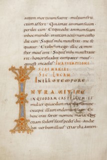 Decorated Initial I; Saint Gall, Switzerland; late 10th century; Tempera colors, gold paint, silver paint, and ink on parchment