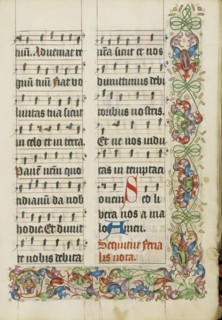 Decorated Text Page; Westphalia, Germany; about 1500 - 1505; Tempera colors, gold paint, and ink on parchment; Leaf: 38.7 x 27.9