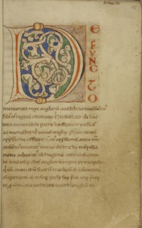 Decorated Initial D; Tournai, probably, Belgium; about 1140 - 1150; Tempera colors, gold paint, and ink on parchment
