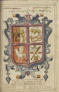Coat of Arms of the Kingdom of Peru; La Plata, Bolivia; completed in 1616; Ms. Ludwig XIII 16, fol. 307