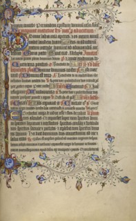 Decorated Text Page; London, England; 1420 - 1430; Tempera colors, gold leaf, gold paint, and ink on parchment