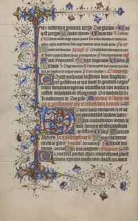 Decorated Initial D; London, England; 1420 - 1430; Tempera colors, gold leaf, gold paint, and ink on parchment