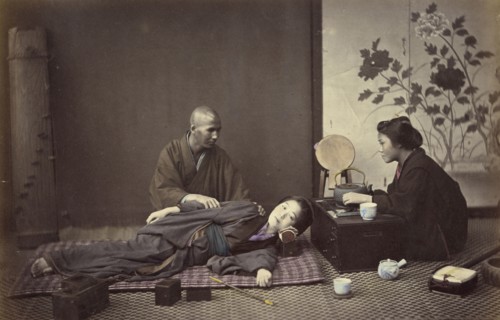 Mode of Shampooing; Felice Beato, 1832 - 1909, Japan; 1866 - 1867; Hand-colored Albumen silver print