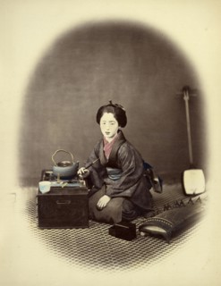Young Lady, with Pipe; Felice Beato, 1832 - 1909, Japan; 1866 - 1867; Hand-colored Albumen silver print