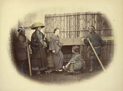 Norimono or Sedan Chair; Felice Beato, 1832 - 1909, Japan; 1866 - 1867; Hand-colored Albumen silver print