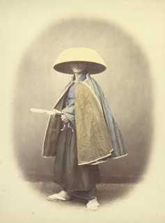 Priest Travelling; Felice Beato, 1832 - 1909, Japan; 1866 - 1867; Hand-colored Albumen silver print