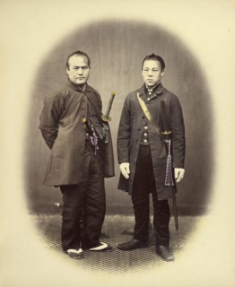 Yakunins in Semi-Foreign Costume; Felice Beato, 1832 - 1909, Japan; 1866 - 1867; Hand-colored Albumen