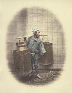 Saki Seller; Felice Beato, 1832 - 1909, Japan; 1868; Hand-colored Albumen silver print