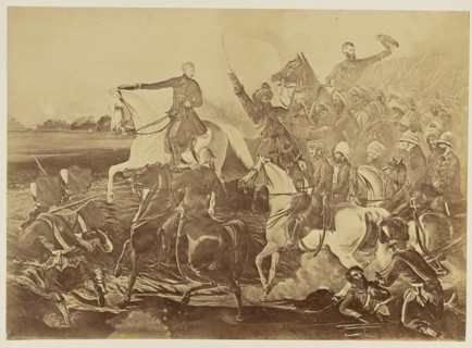 Copy Photograph of a Painting by Henry Hope Crealock Depicting a Battle Scene During the Indian Mutiny; Felice Beato English