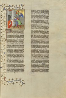 Athaliah, Queen of Judah, Dragged from the Temple; Paris, France, Europe; about 1413 - 1415; Tempera colors, gold leaf, gold
