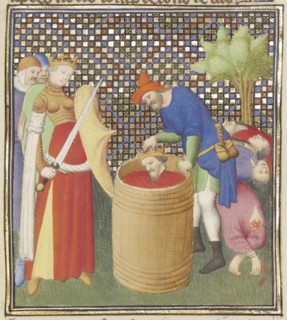 Cyrus the Great, Founder of the Persian Empire, Killed by Thamaris, Queen of the Massagetai; Boucicaut Master Illuminator
