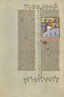 Xerxes, King of the Persians, Crosses a Bridge with His Army; Paris, France, Europe; about 1413 - 1415; Tempera colors, gold