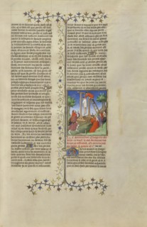 Cartalus, Hanged by Order of His Father, is Cut Down from the Gibbet; Paris, France, Europe; about 1413 - 1415; Tempera colors