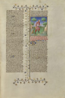 Prusias II, King of Bithynia, Reduced to Begging; Paris, France, Europe; about 1413 - 1415; Tempera colors, gold leaf, gold