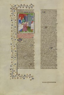 Cleopatra Presented with the Head and Limbs of Her Own Child; Paris, France, Europe; about 1413 - 1415; Tempera colors, gold