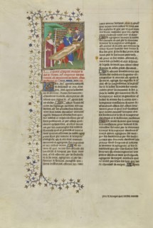 Nero Pauses for a Drink during the Mutilation of His Mother's Body; Paris, France, Europe; about 1413 - 1415; Tempera colors