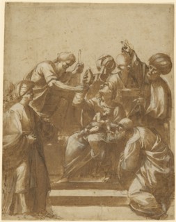 Adoration of the Magi; Attributed to Jusepe de Ribera, Spanish , Italian, 1591 - 1652, Spain; about 1620; Pen and brown ink