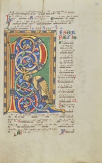 Decorated Initial R; Hildesheim, Germany; probably 1170s; Tempera colors, gold leaf, silver leaf, and ink on parchment